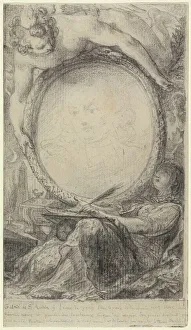 Genius Prints: Allegorical Frame with a Genius and a Veiled Woman Writing