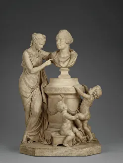 Architect Prints: Allegorical Group with a Bust of an Architect, 1780-1800. Creator: Unknown