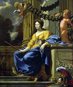 Simon Prints: Allegorical Portrait of Anna of Austria as Minerva, 1646. Creator: Simon Vouet