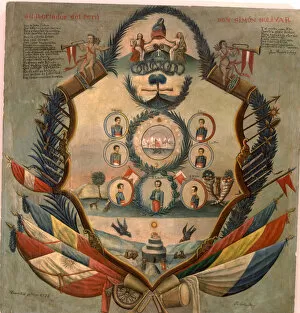 Allegorical Shield to honor of Bolivar, 1825, Simon Bolivar El Liberator