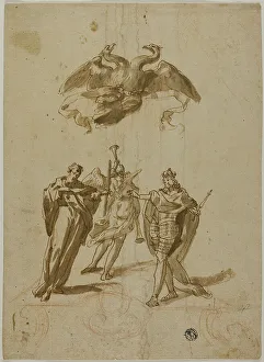 Double Headed Prints: Allegorical Subject: Two-headed Imperial Eagle on Clouds; On Ground