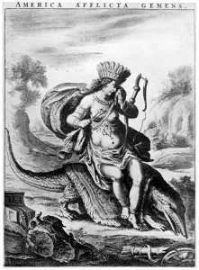 Cornelis De Prints: Allegorical view of America, early 17th century (1926). Artist: Cornelis de Visscher