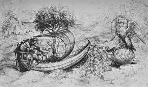 Allegory: A Crowned Eagle Standing on a Globe and a Wolf Steering a Boat, c1480 (1945). Artist: Leonardo da Vinci