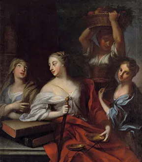 Symbols Prints: Allegory of the Four Estates, 1734. Creator: Georg Engelhard Schroder