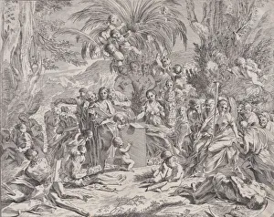 Collignon Francois Prints: An allegory of painting, who as a child in the centre left draws on a tablet, surrou