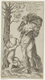 Genius Prints: An allegory of Peace; Peace personified as a woman standing in a landscape holding