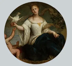 Neckline Prints: Allegory of Peace-Woman with a Pigeon, 18th century. Creator: Unknown