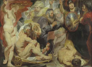 Antwerp School Prints: Allegory on Science. Minerva and Cronus protect Science against Envy and Ignorance
