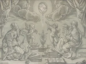 Innocent Gallery: Allegory of a thesis, two women hold inscribed tablets, 1640