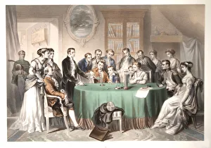 Allessandro Volta amazes Napoleon Bonaparte with his battery, c. 1850