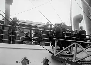J Daniels Prints: Allied Commission To U.S. Boarding Mayflower For Trip To Mount Vernon: Daniels on board