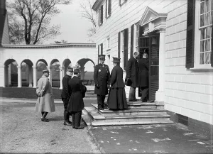Joffre Joseph Jacques Cesaire Prints: Allied Commission To U.S. At Mount Vernon - In Groups Stolling About Grounds