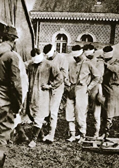 Bandage Collection: Allied victims of a poison gas, temporarily blinded, at a French hospital, World War I, c1915-c1918