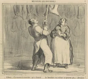 Butchers Prints: Allons, v'la encore le mouton qui a haussé, 19th century. Creator: Honore Daumier