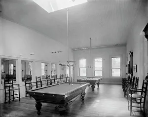 Billiard Table Prints: Alma Sanitarium, billiard room, Alma, Mich. between 1895 and 1910. Creator: Unknown