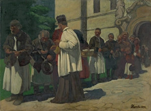 In A Row Prints: Alms (Study for the Picture Poor), 1894. Creator: Jozef Hanula