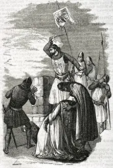 Alonso Perez de Guzman throwing his dagger during the siege of Tarifa, 1296, (1852). Creator: Ildefonso Cibera