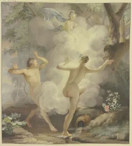 Coal Prints: Alpheios pursues Arethusa, who is rescued by Diana, 1742. Creator: Arnout Rentinck