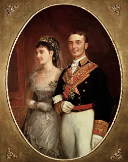 Orleans Prints: Alphonse XII (1857-1885) and his wife Maria de las Mercedes of Orleans, kings of Spain