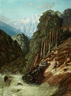 Mountainside Prints: Alpine Landscape with Beck, after 1870. Creator: Gustave Dore