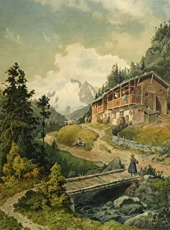 Alpine landscape with a bridge. Artist: Gatt, Ferdinand (1847-1909)