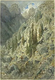 Dore Gustave Prints: An Alpine Valley with Trees and Boulders, 1876. Creator: Gustave Doré
