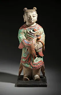 Phoenix Prints: Altar Attendant (Tongja) Holding a Phoenix (image 1 of 4), 18th century. Creator: Unknown