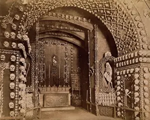 Inscription Prints: An altar bearing a Latin inscription surrounded by an array of human skulls and bones