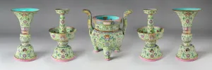 Rose Gallery: Altar set, Qing dynasty (1644-1911), Jiaqing reign mark and period. Creator: Unknown