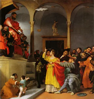 Venetian School Collection: Altar of St. Lucia. Saint Lucia Before The Judge. Artist: Lotto, Lorenzo (1480-1556)