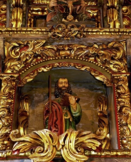 Altarpiece with detail of the apostle St Jude Thaddeus, Sanctuary, San Andres de... Spain, 2000. Creator: Miguel Lopez de la Pena
