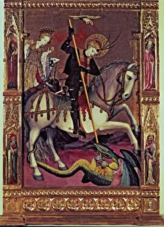 Background Collection: Altarpiece of Saint George. Central panel, the hand of God blesses the Saint protecting him