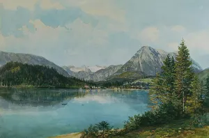 Watercolor On Paper Prints: The Altausseersee with the Dachstein, around 1840. Creator: Thomas Ender