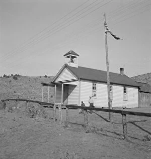 Belfry Gallery: Nine a.m. four pupils attend this day, of the seven...eastern Oregon county school, 1939