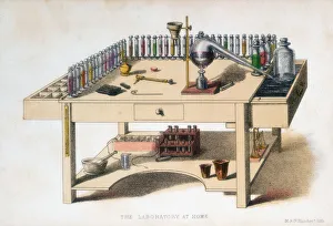Pestle And Mortar Prints: The amateur chemists laboratory bench, 1860. Artist: M & N Hanhart
