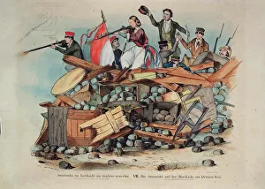 Prague Collection: The Amazon on the barricade at the Small Ring in Prague, 1848. Creator: Andel, Bedrich (1821-1895)