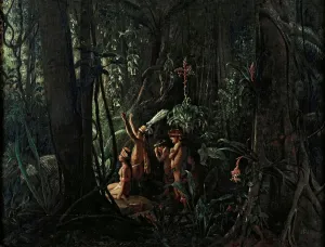 Sect Prints: Amazonian Indians Worshiping the Sun God, ca 1860. Creator: Biard