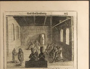 Ambassadorial Prikaz (Posolsky Prikaz) in Muscovy (Illustration from Travels to the Great Duke of Muscovy and the King of Persi. Private Collection Ambassadorial Prikaz (Posolsky Prikaz) in Muscovy (Illustration from Travels to the Great Duke of M Artist: Rothgiesser, Christian Lorenzen (?-1659)