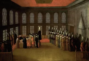 Viziers Prints: An Ambassador's Audience with the Grand Vizier in his Yali on the Bosporus (Ambassador Cornelis Calk Creator: Anon)