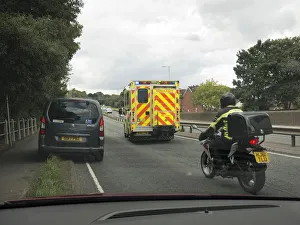 Ambulance attending road traffic accident, A35 Hampshire 2017. Creator: Unknown Ambulance attending road traffic accident, A35 Hampshire 2017. Creator: Unknown
