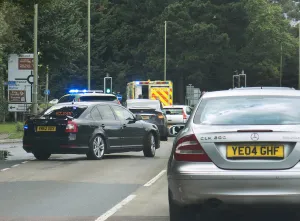 Ambulance attending road traffic accident, A35 Hampshire 2017. Creator: Unknown