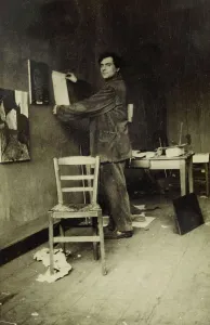 Modigliani Prints: Amedeo Modigliani in his studio, c. 1915