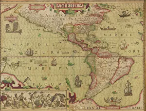 Hondius Prints: America. From Mercator-Hondius Atlas, c.1620. Creator: Hondius, Jodocus (1563-1612)