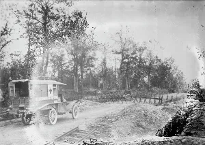Ambulance Prints: American ambulance near Les Eparges, between c1915 and 1918. Creator: Bain News Service
