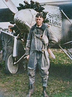 Success Prints: American aviator Charles Lindbergh and his plane