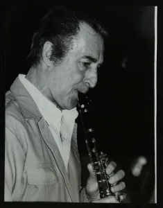 Buddy Prints: American clarinetist Buddy DeFranco playing at the Bass Clef, London, 1985. Artist