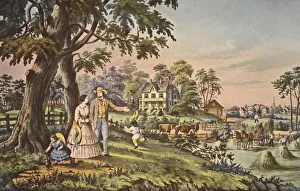 American School 19th Century Prints: American Country Life, Summers evening, pub