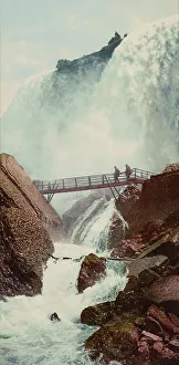Photochrom Print Prints: The American Fall and Rock of Ages, ca 1900. Creator: Unknown