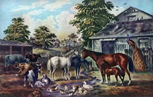 American Farm Yard in the Morning, 1857. Artist: Currier and Ives