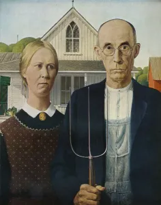 Side By Side Prints: American Gothic, 1930. Artist: Grant DeVolson Wood